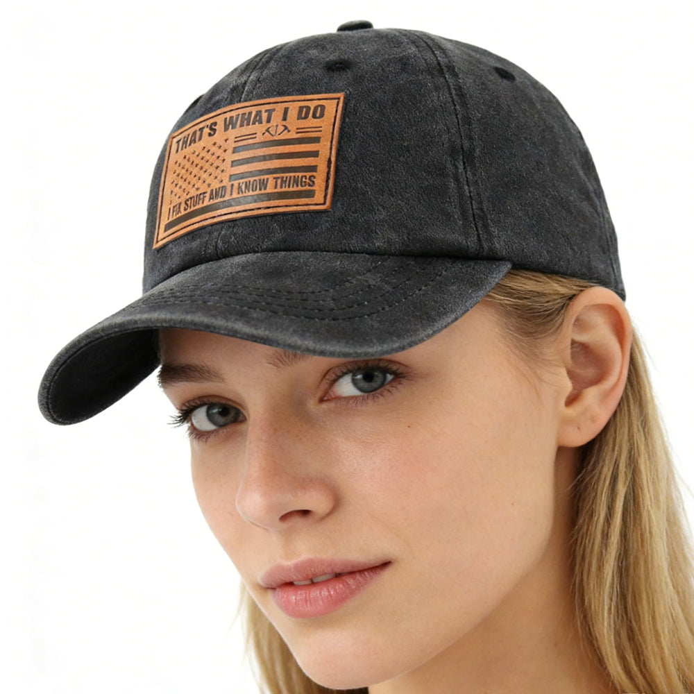 2pcs I FIX Black Hat For Men Women, Adjustable Embroidered Wash Cotton Baseball Cap