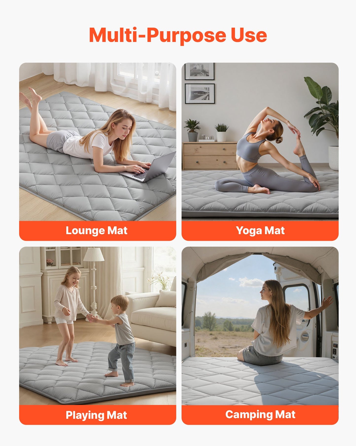Japanese Tatami Mat, Queen Size Foldable Japanese Tatami Mattress, Futon Mattress With Storage Bag & Fastener, 9-Layer Floor Mat For Sleeping, Dormitory, Meditation, Yoga, 80 X 60 X 2.5 In, Gray