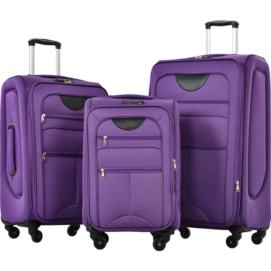 Ensemble de 3 valises souples extensibles à roulettes pivotantes, légères, 22 26 et 30 pouces