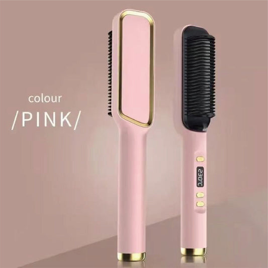2in1 Negative-ion Hair Straightener Brush Curling Salon Styling Comb Ceramic New