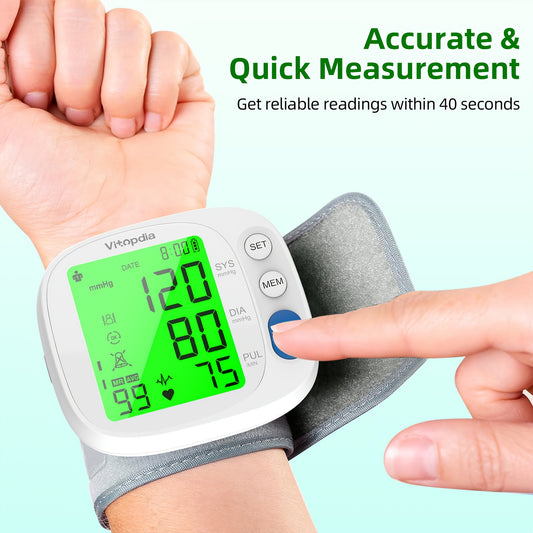 Blood Pressure Monitors for Home Use Rechargeable Wrist Digital BP Machine Cuff with LED Backlit Display, Voice Broadcast, 240 Memory Storage for 2 Users with Carrying Case, Blood Pressure Monitor for Home, Blood Pressure Mon
