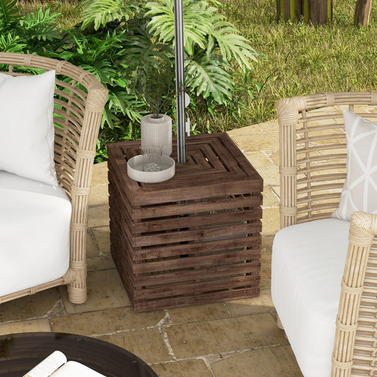 2-in-1 Outdoor Umbrella Base Storage Box, Wooden Patio Coffee Table, Brown