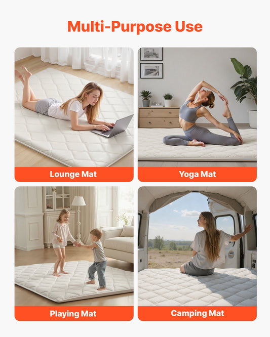 Japanese Tatami Mat, Queen Size Foldable Japanese Tatami Mattress, Futon Mattress With Storage Bag & Fastener, 9-Layer Floor Mat For Sleeping, Dormitory, Meditation, Yoga, 80 X 60 X 2.5 In, White