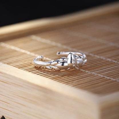 Bague Ouverte Réglable Épi de Blé en Cristal - Style Minimaliste