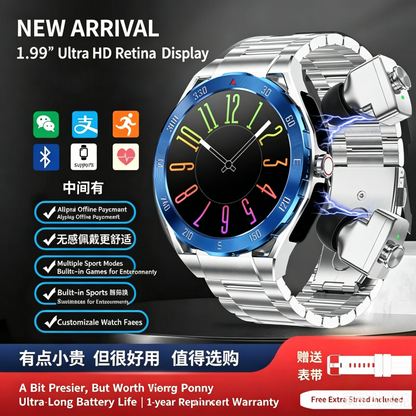Montre Connectée 2-en-1 avec Écouteurs Bluetooth & MP3