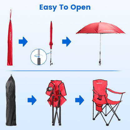Chaise de Camping Pliable avec Parasol - Porte-gobelet