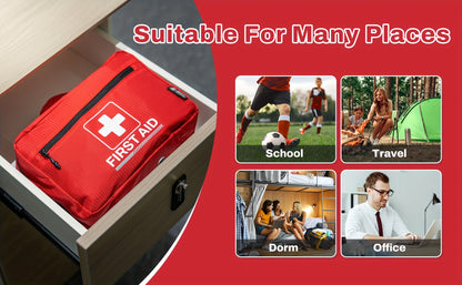 RHINO RESCUTE 240pcs All-in-One First Aid Kit with Portable Case, CPR Mask, Bandages, Gauze Pads, Ice Pack & Splinting Supplies - Heavy-Duty Medical Emergency Kit for Home, School, Office, Camping,, Car & Workplace