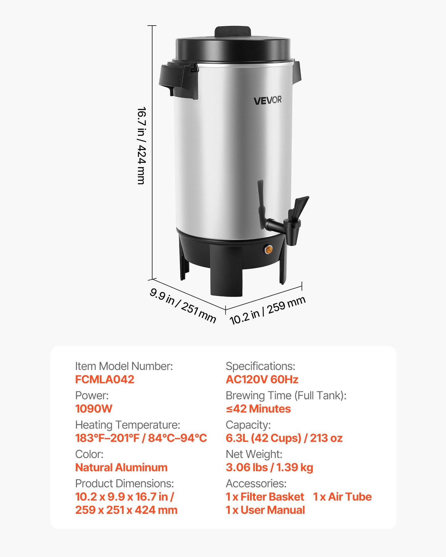 Commercial Coffee Urn, 40 Cup 203oz Hot Beverage Dispenser With Dripless Faucet, 1090W Quick-Brewing Coffee Maker, Automatic Temperature Control, For Catering, Party, Church & Restaurant