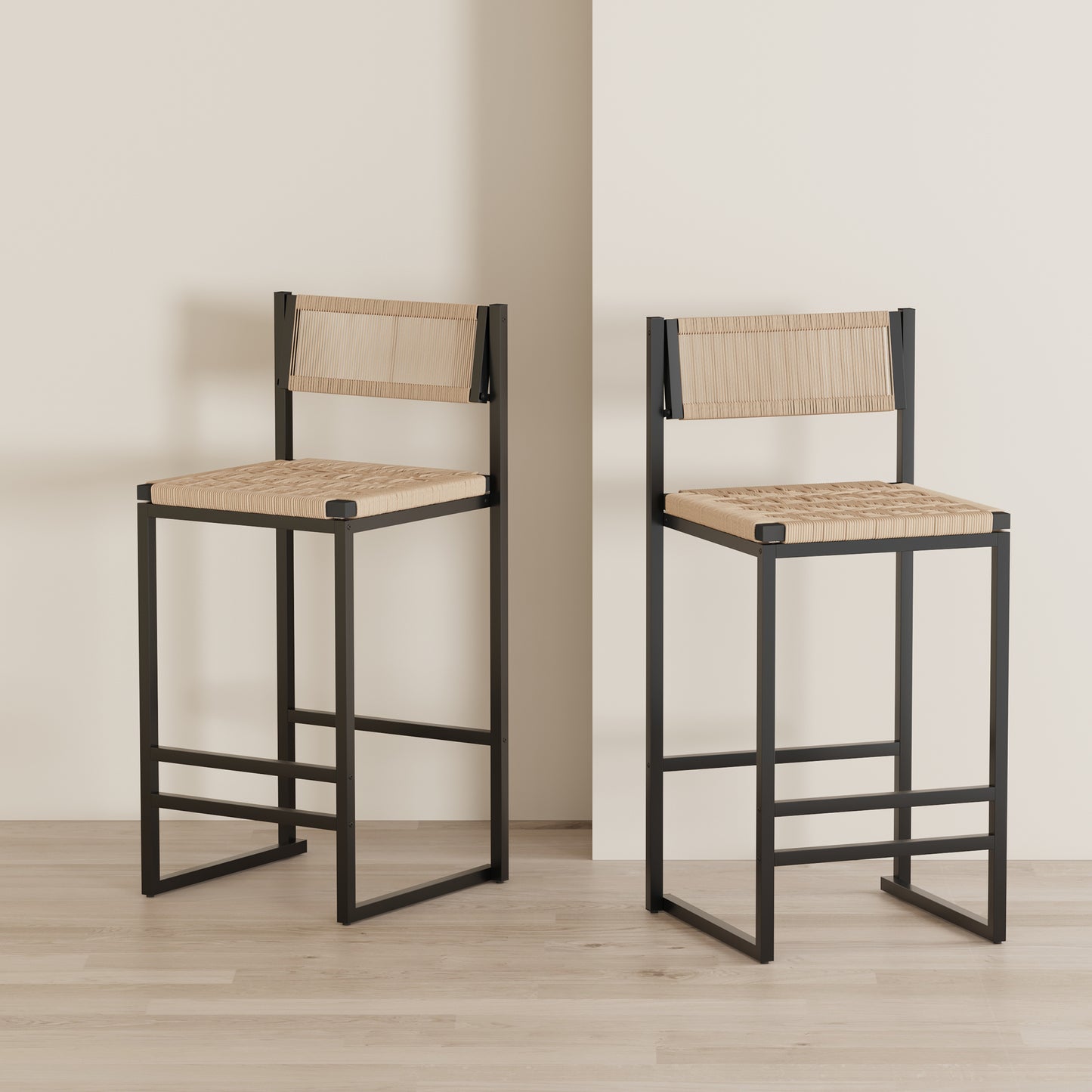 Lot de 2 Tabourets de Bar avec Repose-pieds - Corde Tressée