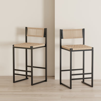 Lot de 2 Tabourets de Bar avec Repose-pieds - Corde Tressée