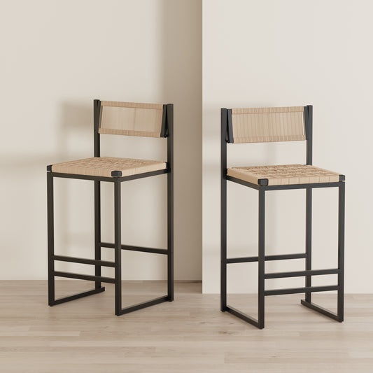 Lot de 2 Tabourets de Bar avec Repose-pieds - Corde Tressée