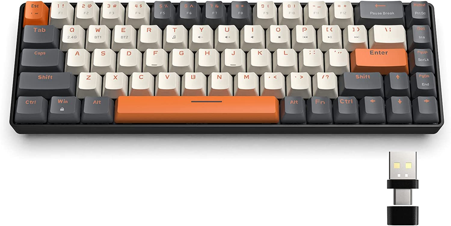 Wireless Bluetooth Mechanical Keyboard,Dual Interface Type C& USB  For Phone----Light Yellow-Red
