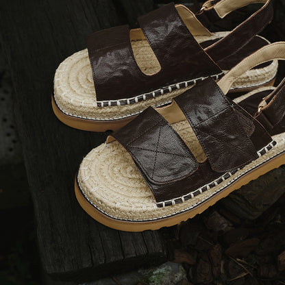 Women's Handmade Full - Grain Sheepskin Espadrille Platform Sandals, Adjustable