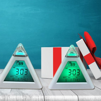 Pyramid alarm clock-Colorful color change-White-ABS plastic-1 piece