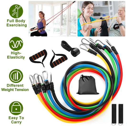 11Pcs Resistance Bands Set Fitness Workout Tubes Exercise Tube Bands Up To With Door Anchor Handles Ankle Straps For Physical Training Yoga Pilates