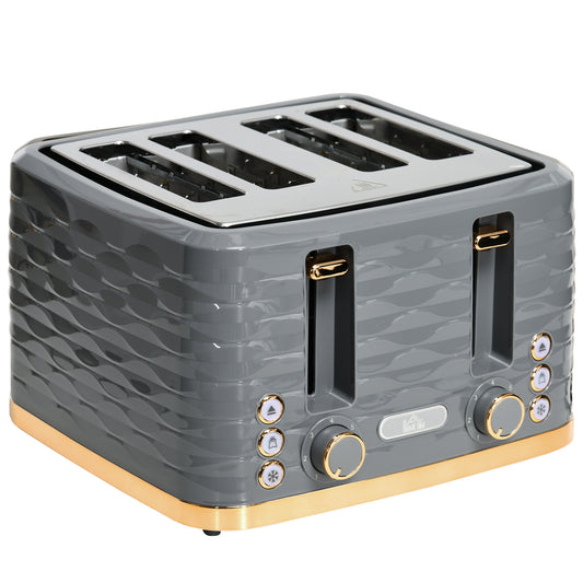 Grille-pain 4 tranches au design ondulé, gris