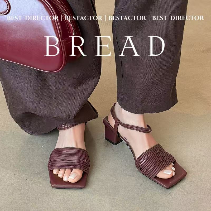 Women's Handmade Multi - Strap Leather Block Heel Sandals, Square - Toe Ankle Wr