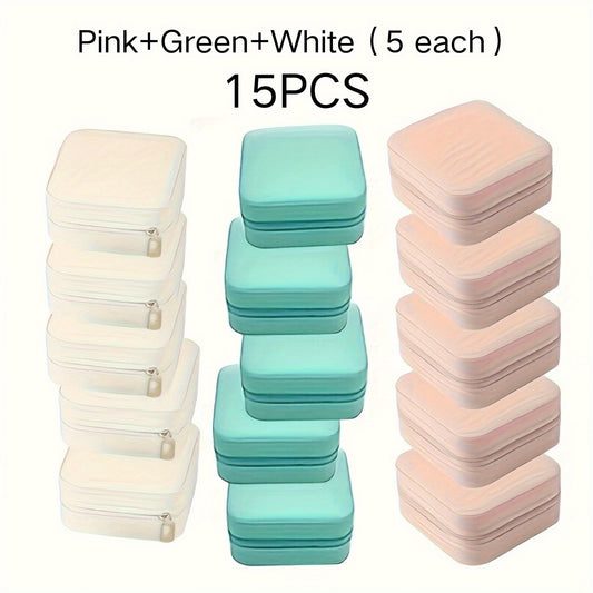 15-Piece Set High-Quality Mini Portable PU Leather Travel Jewelry Box  Large Capacity For Rings, Earrings, Pendants, Watches, Necklaces, And Lipstick  Fresh 3-Color Jewelry Organizer