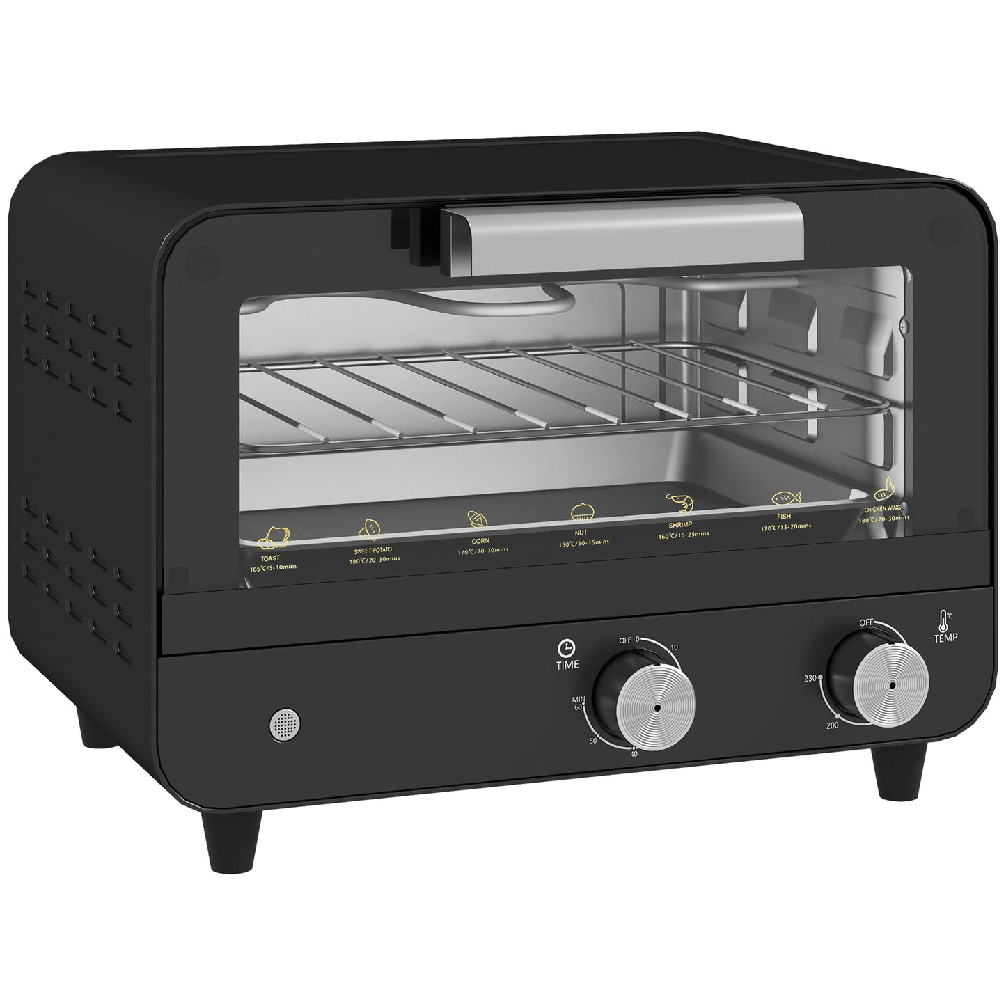 Petit mini four 12 L multifonction de comptoir avec porte vitrée, température et minuterie réglables, noir