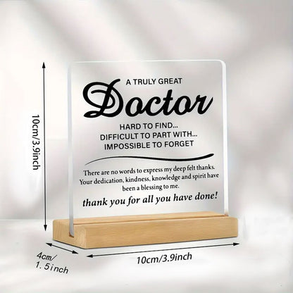 1. Unique Doctor Appreciation Gift - Heartfelt Thank You Acrylic Desk Plaque with Wooden Base, Perfect for Men in Medicine, Ideal for Thanksgiving & Everyday Gratitude, Medical Office Decor