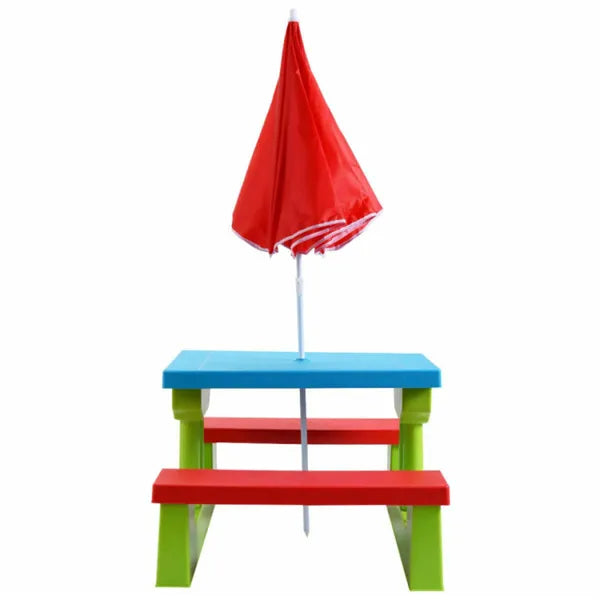 Children Outdoor Picnic Table Set With Foldable UV Protection Umbrella, Lightwei