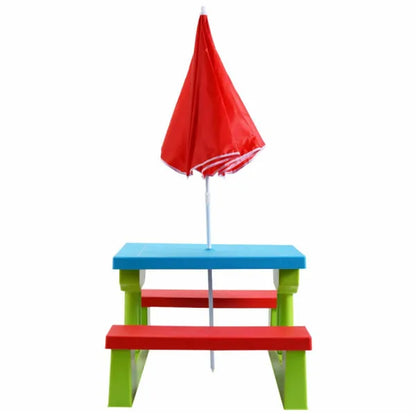 Children Outdoor Picnic Table Set With Foldable UV Protection Umbrella, Lightwei
