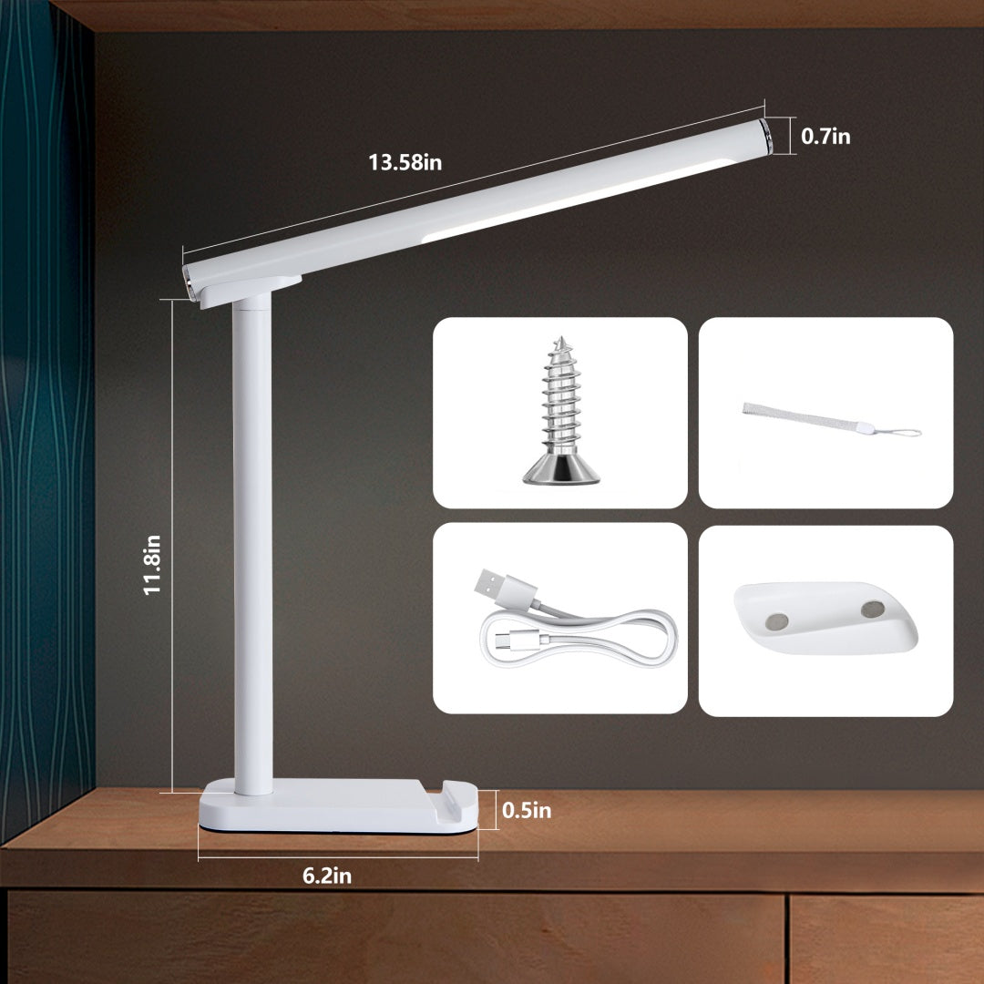 Lampe de bureau LED orientable 360°, USB, 5 modes, dimmable, blanche