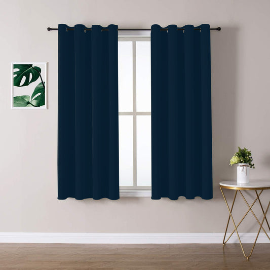 2X Blockout Curtains 1 0 0 Blackout Window Curtain Draperies Pair Eyelet 3 Layers  Navy Blue