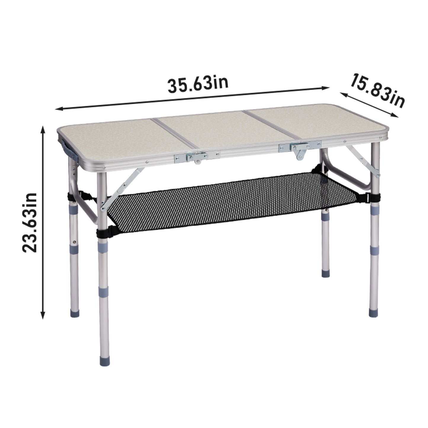 3ft Portable Adjustable Height Aluminum Folding Camping Table With Mesh Storage