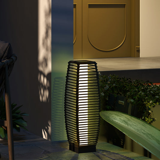 Lampadaire solaire d'extérieur, lanterne de jardin en rotin, LED auto, gris
