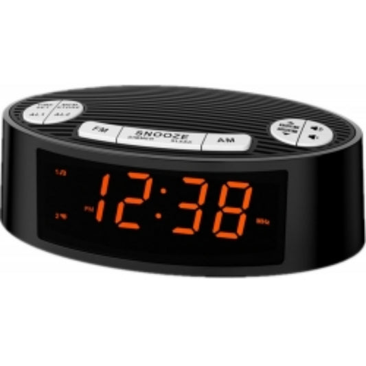 AM-FM Alarm Clock Radio With Dual Alarm, Sleep Timer & Snooze Functions, Orange LED Display  4-Level Dimming Option