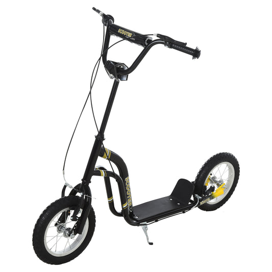 Teen Kids Stunt Scooter W/ Adjustable Handlebar, 12 Inch Rubber Tyres, Dual Brakes, Black