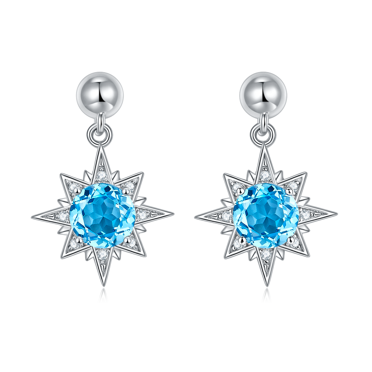 Boucles d'Oreilles Pendantes Argent S925 Étoile - Cristal Bleu 6mm