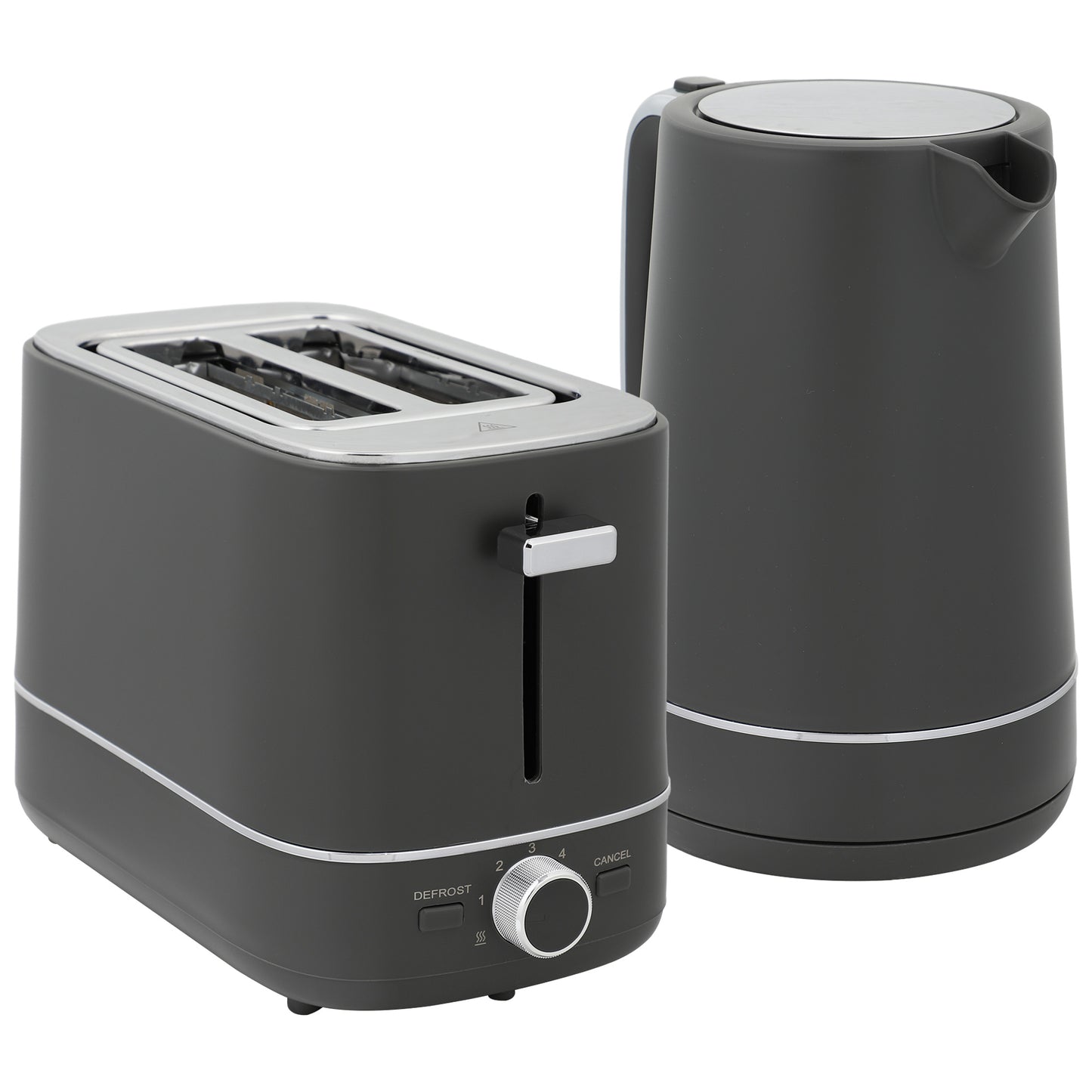 Set bouilloire et grille-pain, bouilloire 1,7 L 3000W ébullition rapide, grille-pain 2 tranches, gris