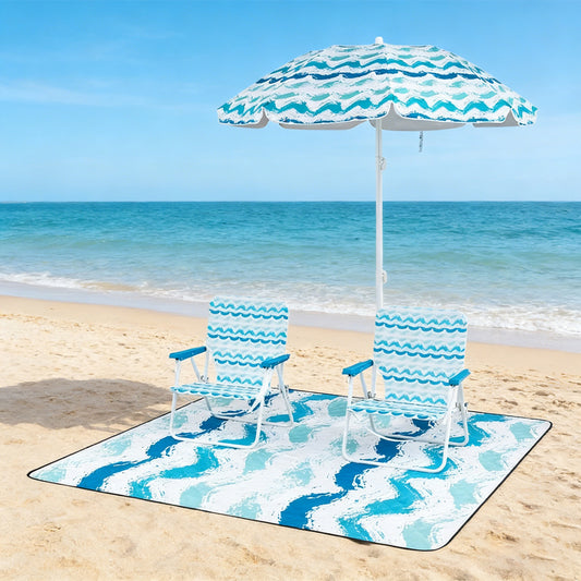 Ensemble parasol de plage 4 pièces avec 2 chaises pliantes et couverture de pique-nique
