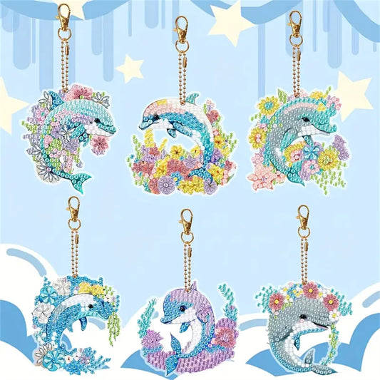 DIY Diamond Painting Keychain - Dolphin Pattern, DIY Decorations, Diamond Kit Craft Supplies, Handmade Mosaic Painting Keychain DIY Set Suitable For Beginners, Creative Handmade Craft Gift Set