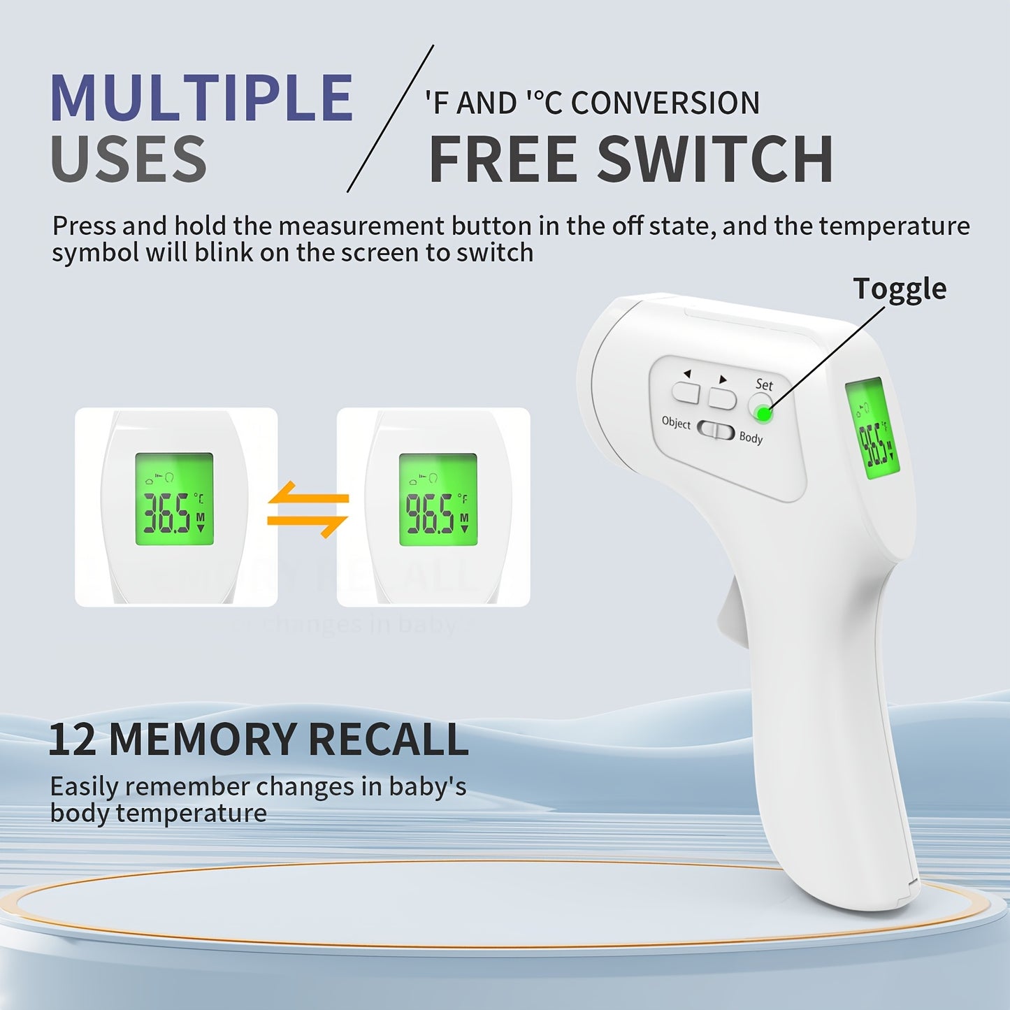Medical Grade Forehead Thermometer for Adults,, Non-Contact Digital Infrared Thermometer, Backlit Display, °C/°F Display, Fever Alarm, Multifunctional Digital Thermometer for Home And Clinic, Fever Detection Device, Medical