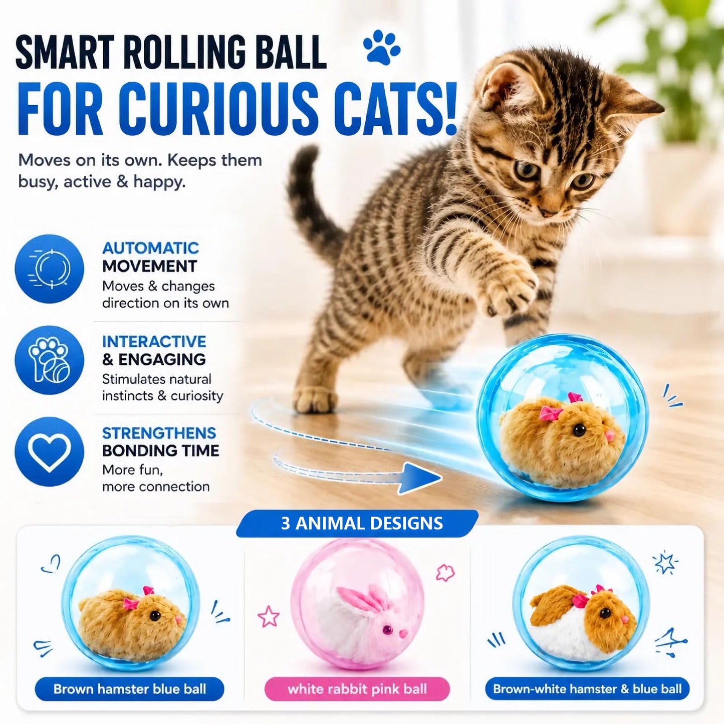 Balle Interactive Auto-roulante pour Chat